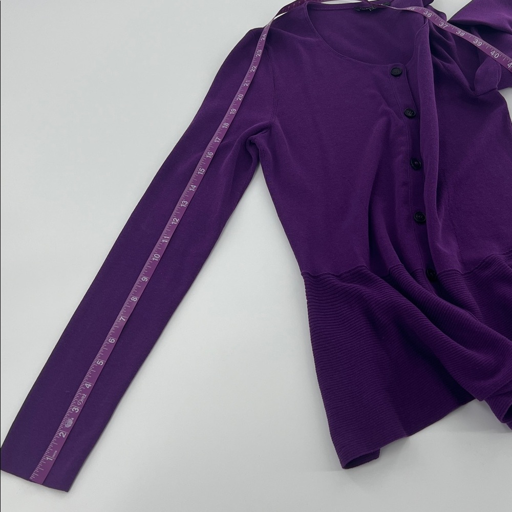 Lafayette 148 New York Purple Peplum cotton button front cardigan elevated basic - Picture 6 of 8